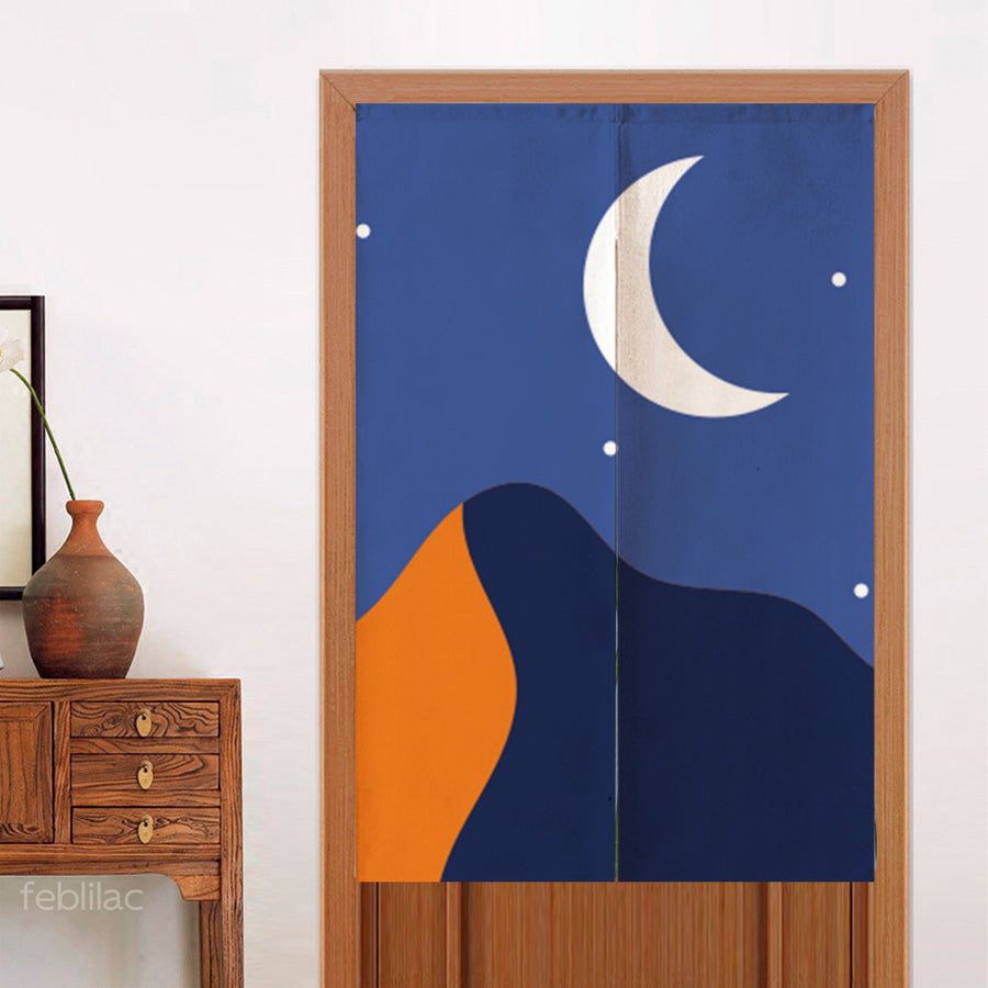 Feblilac Stars Moon and Mountains Door Curtain