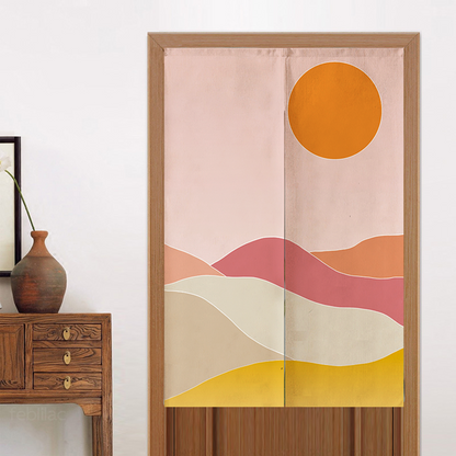 Feblilac Pink Mountain Sunrise Door Curtain