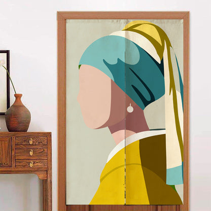 Feblilac Girl with a Pearl Earring door curtain hanging in a Japanese style hallway