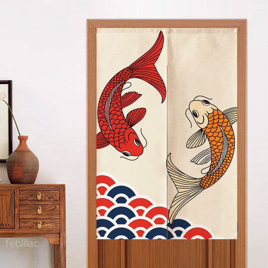 Feblilac Two Koi Carps Door Curtain