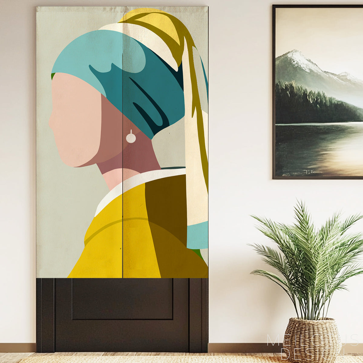 Feblilac Girl with a Pearl Earring door curtain at a modern living room doorway