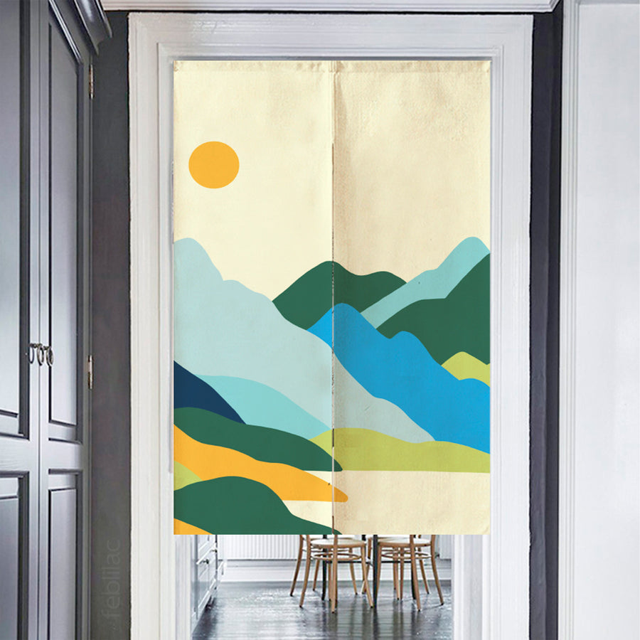 Feblilac Green Orange Mountains Sun Door Curtain - view 2
