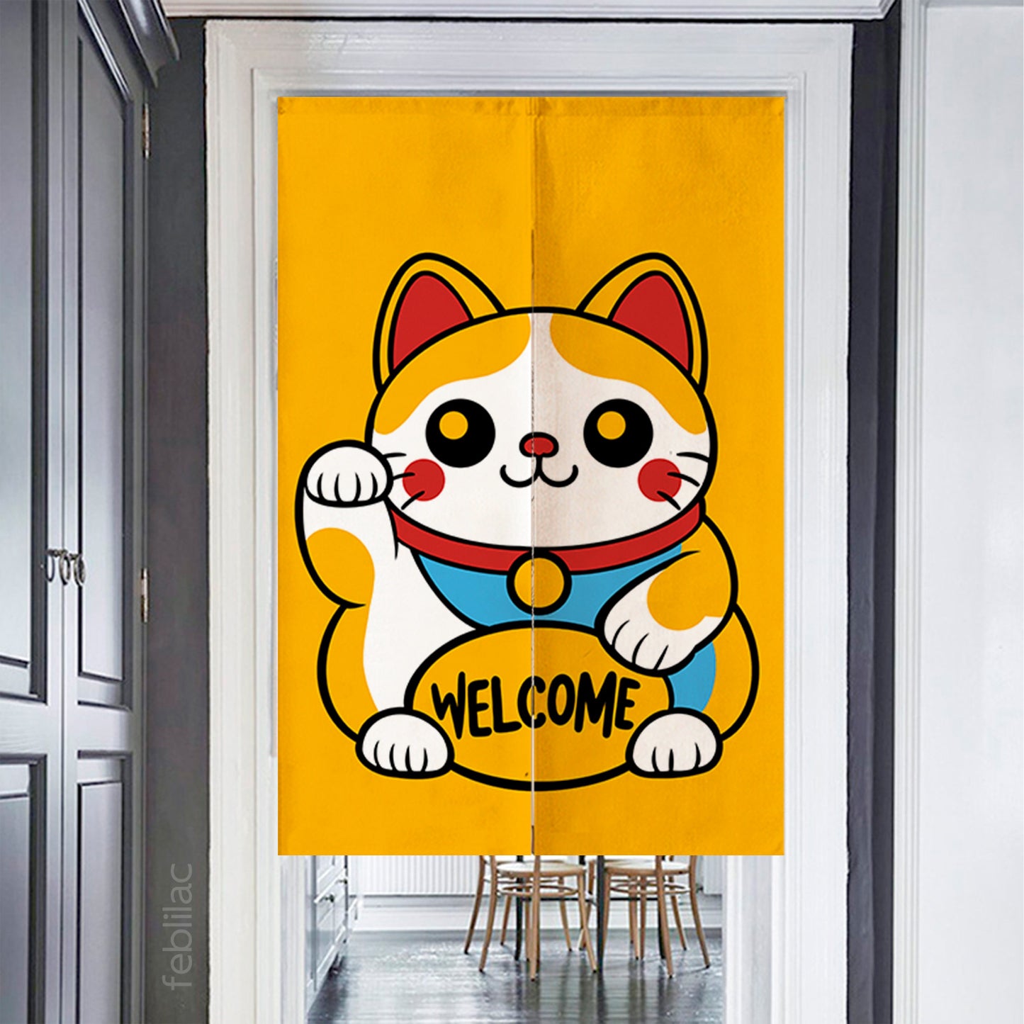 Feblilac Lucky Cat Welcome Door Curtain