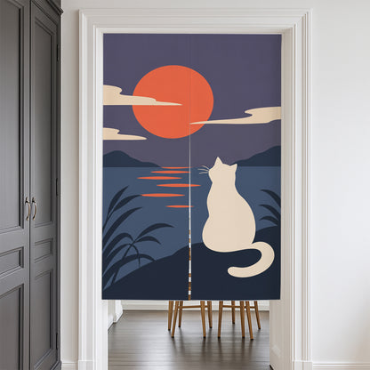 Feblilac Cat at Sunset door curtain at a modern living room doorway