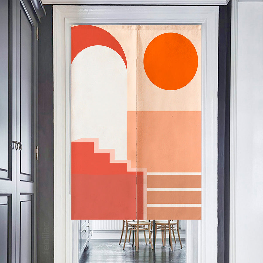 Feblilac Red Color Block Modern Abstract Door Curtain - view 2