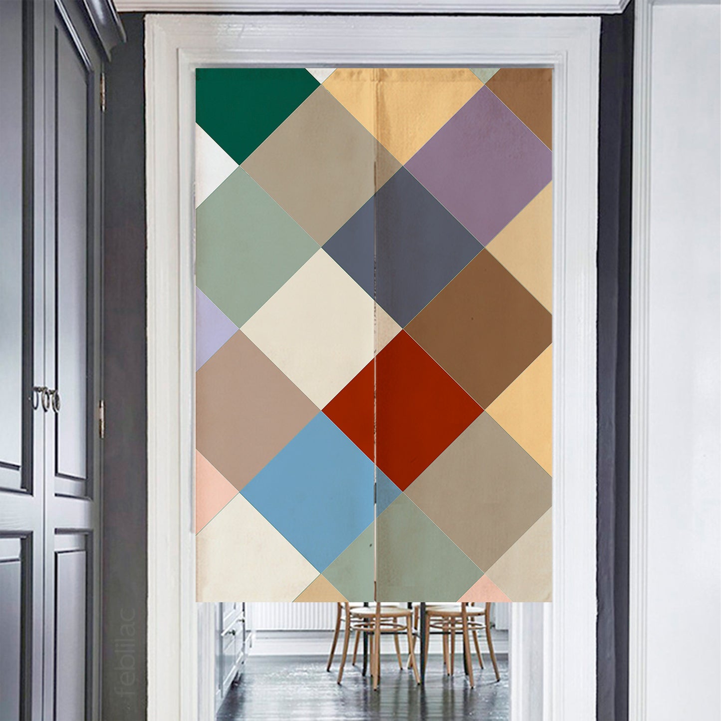 Feblilac Colorful Checkerboard Door Curtain