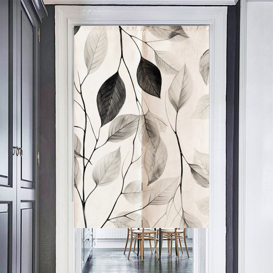 Feblilac Black and White Leaf Texture Door Curtain