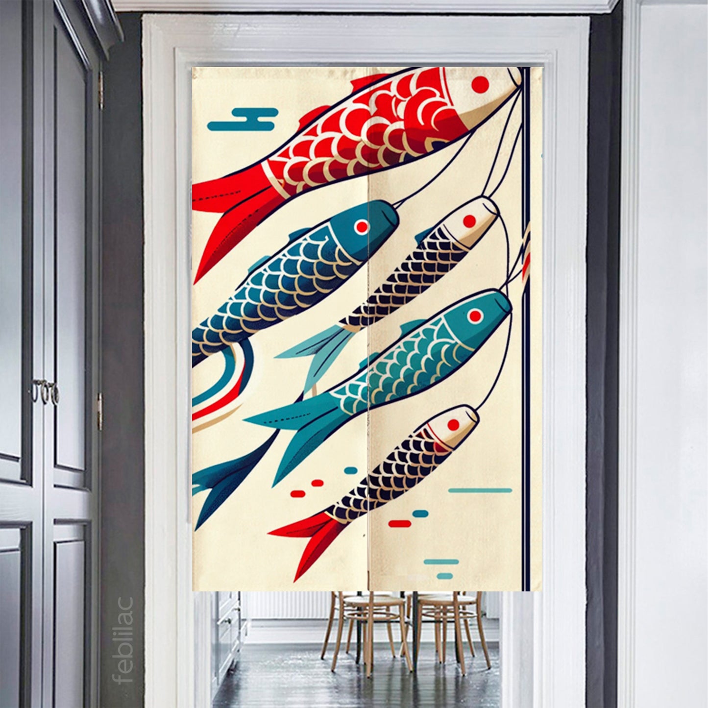 Feblilac Flying Koi Simple Version Door Curtain