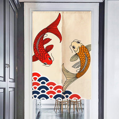 Feblilac Two Koi Carps Door Curtain