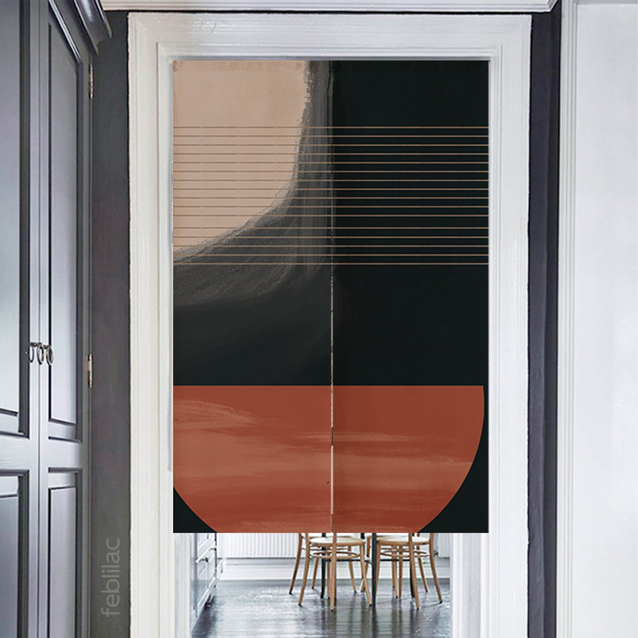 Feblilac Red and Black Modern Abstract Door Curtain - view 2