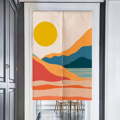 Feblilac Red Orange Blue Lake Sunset Door Curtain