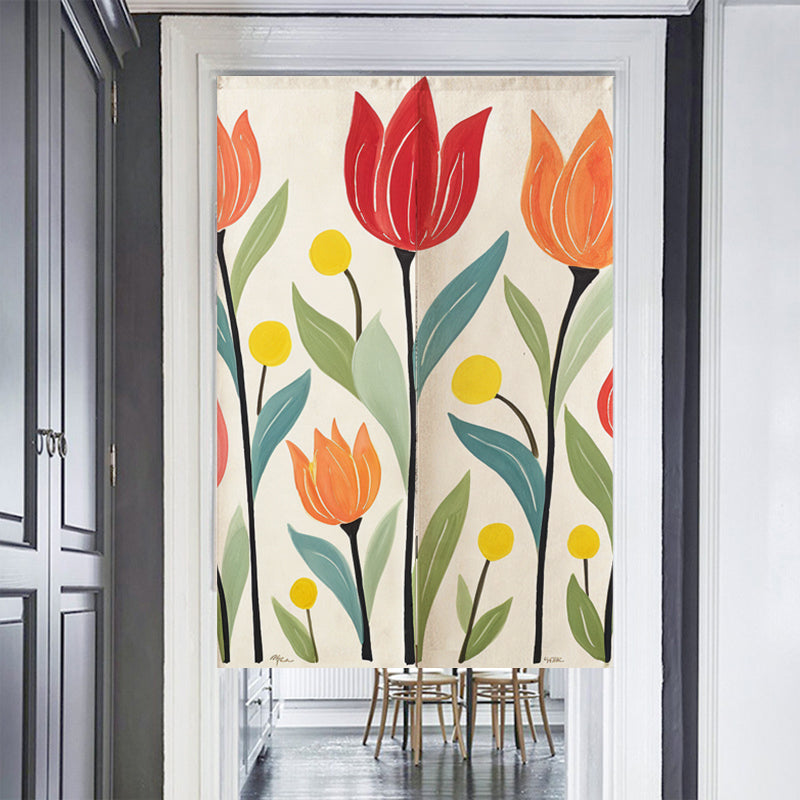 Feblilac Tulips Off-white Background Door Curtain