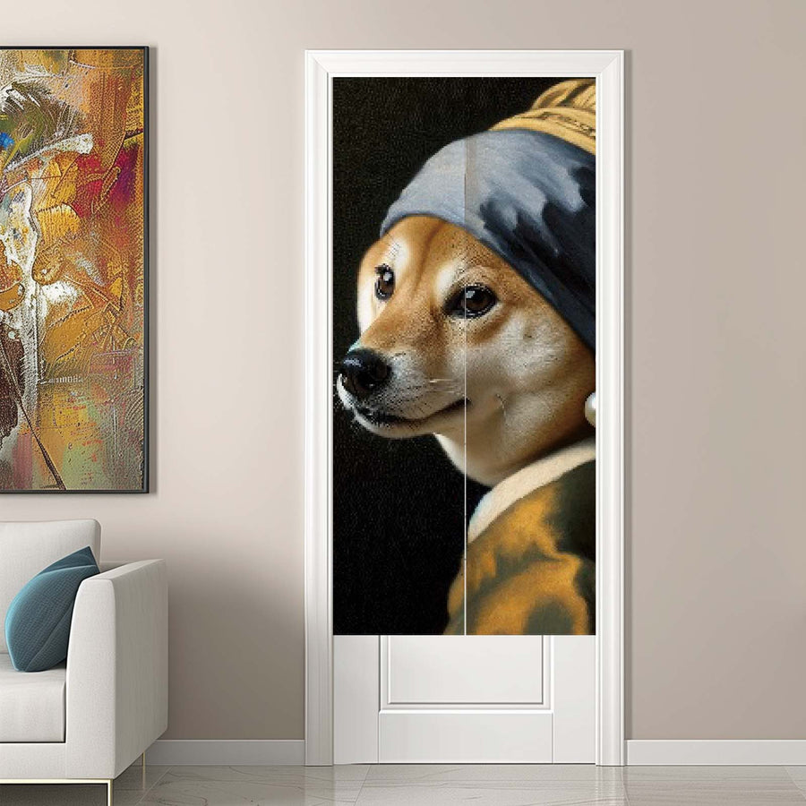 Feblilac Shiba Inu with Pearl Earrings Door Curtain - view 2