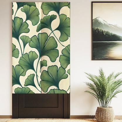 Feblilac Ginkgo Leaf Pattern door curtain at a modern living room doorway