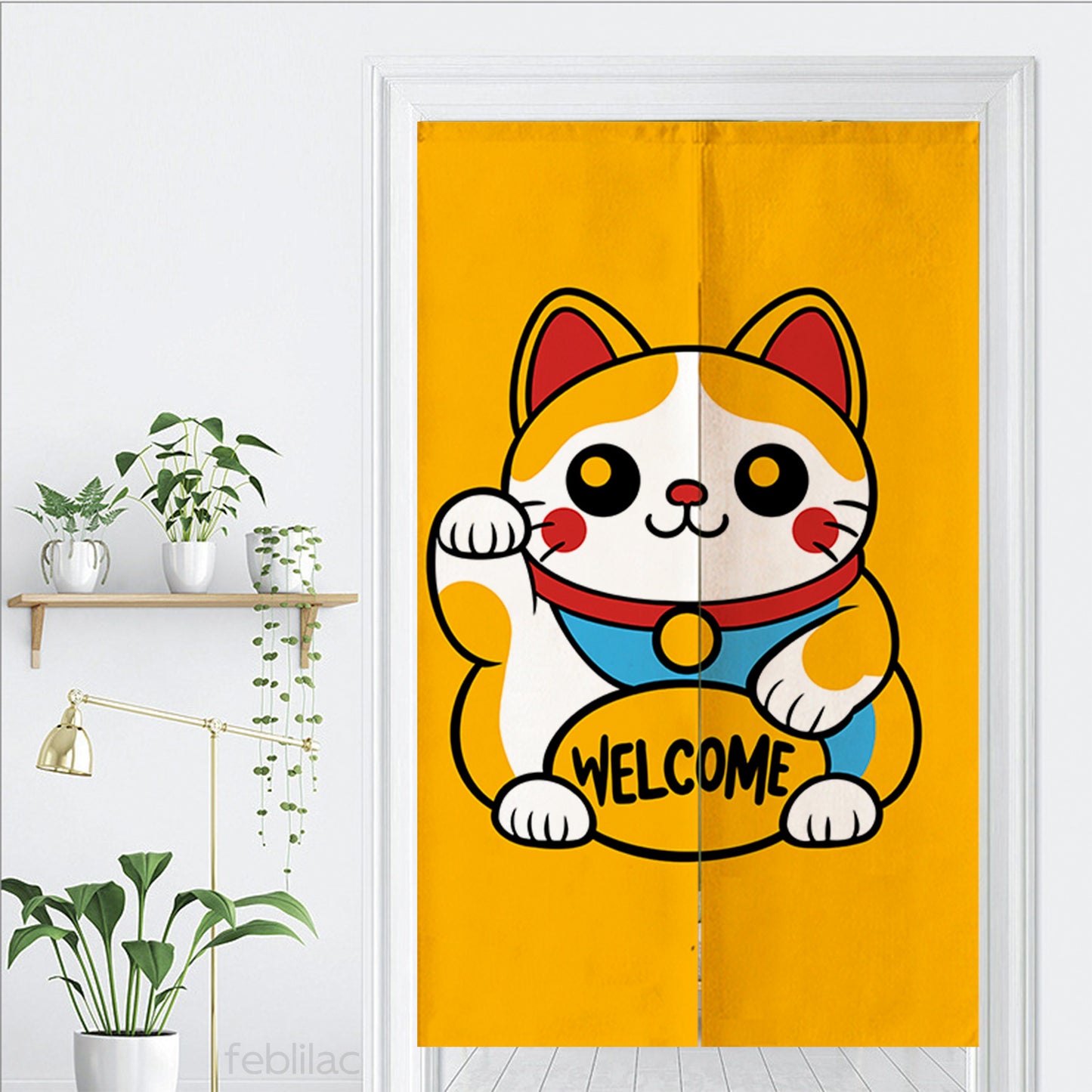 Feblilac Lucky Cat Welcome Door Curtain