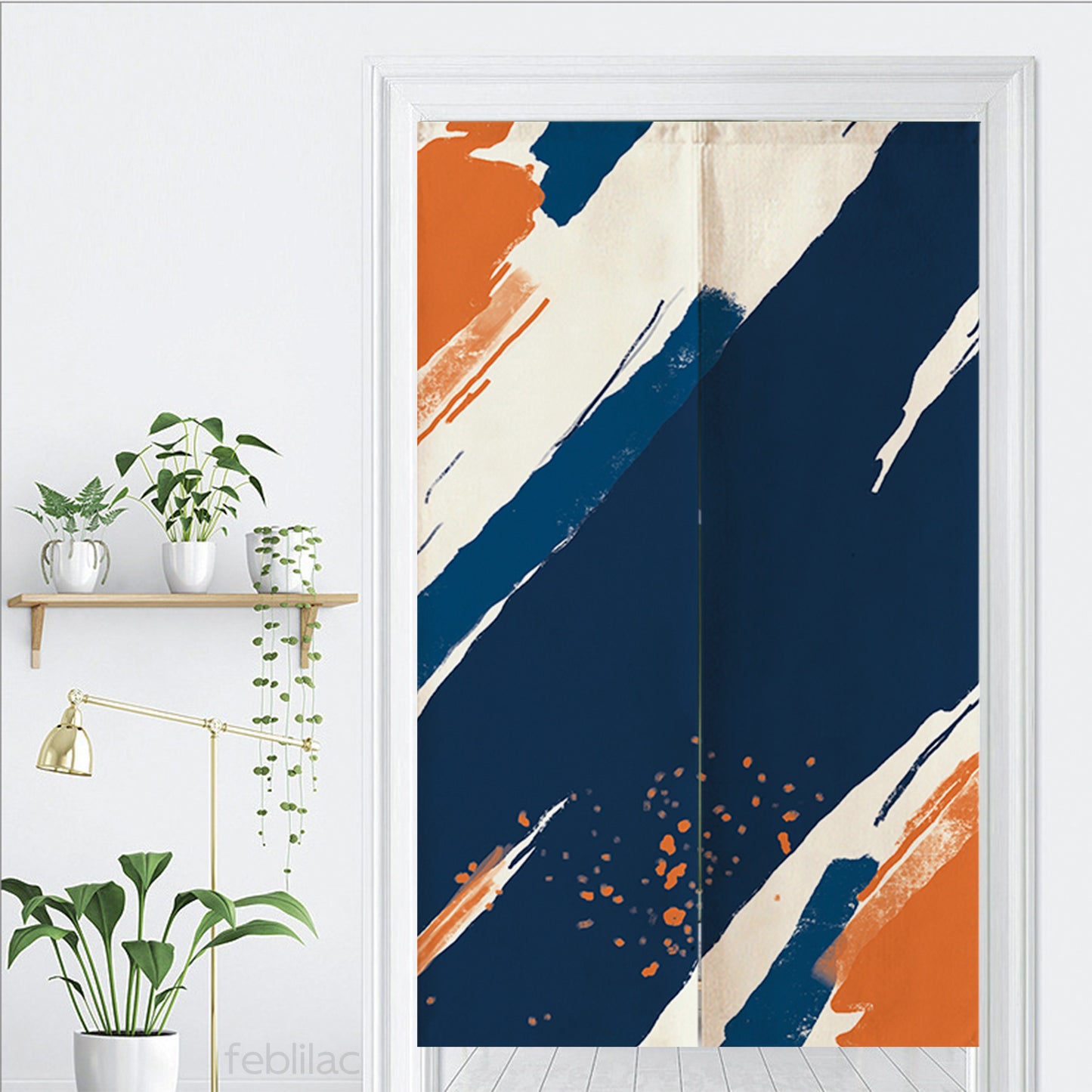 Feblilac Paint Blue Orange Door Curtain