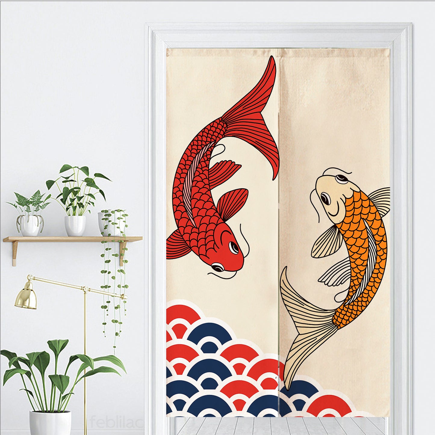 Feblilac Two Koi Carps Door Curtain