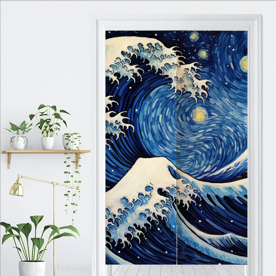 Feblilac Ukiyoe Sea Waves Starry Sky Door Curtain - view 3