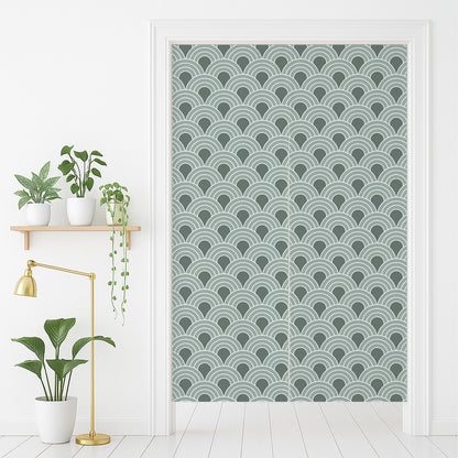 Feblilac Seigaiha Wave Green door curtain in front of a washroom door