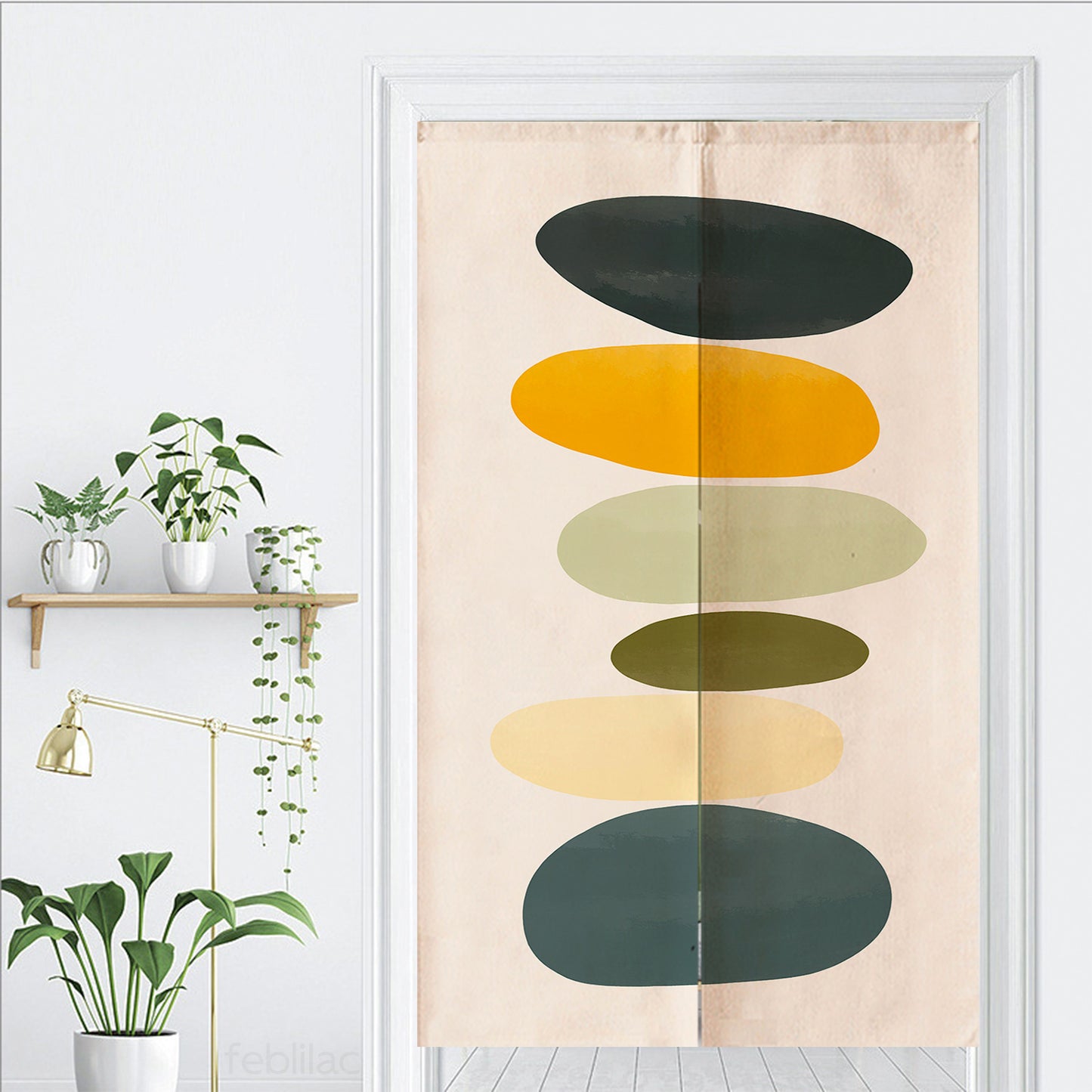 Feblilac Colored Stone Yellow Green Door Curtain