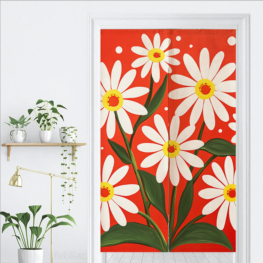 Feblilac Daisy Red Background Door Curtain - view 3