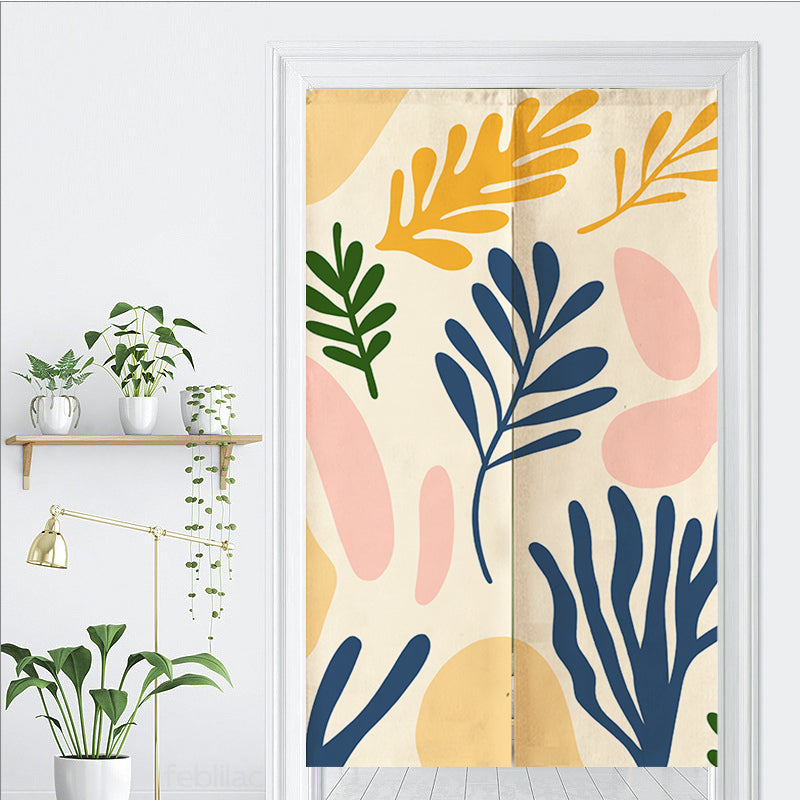 Feblilac Colorful Modern Leaf Color Blocks Door Curtain - view 4