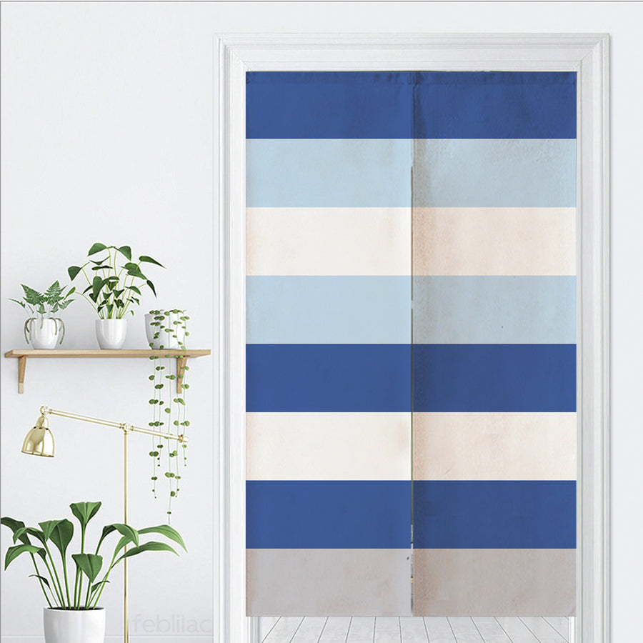 Feblilac Blue and White Stripes Door Curtain - view 3