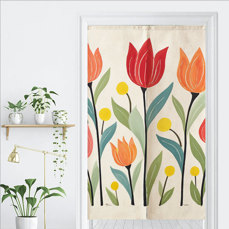 Feblilac Tulips Off-white Background Door Curtain