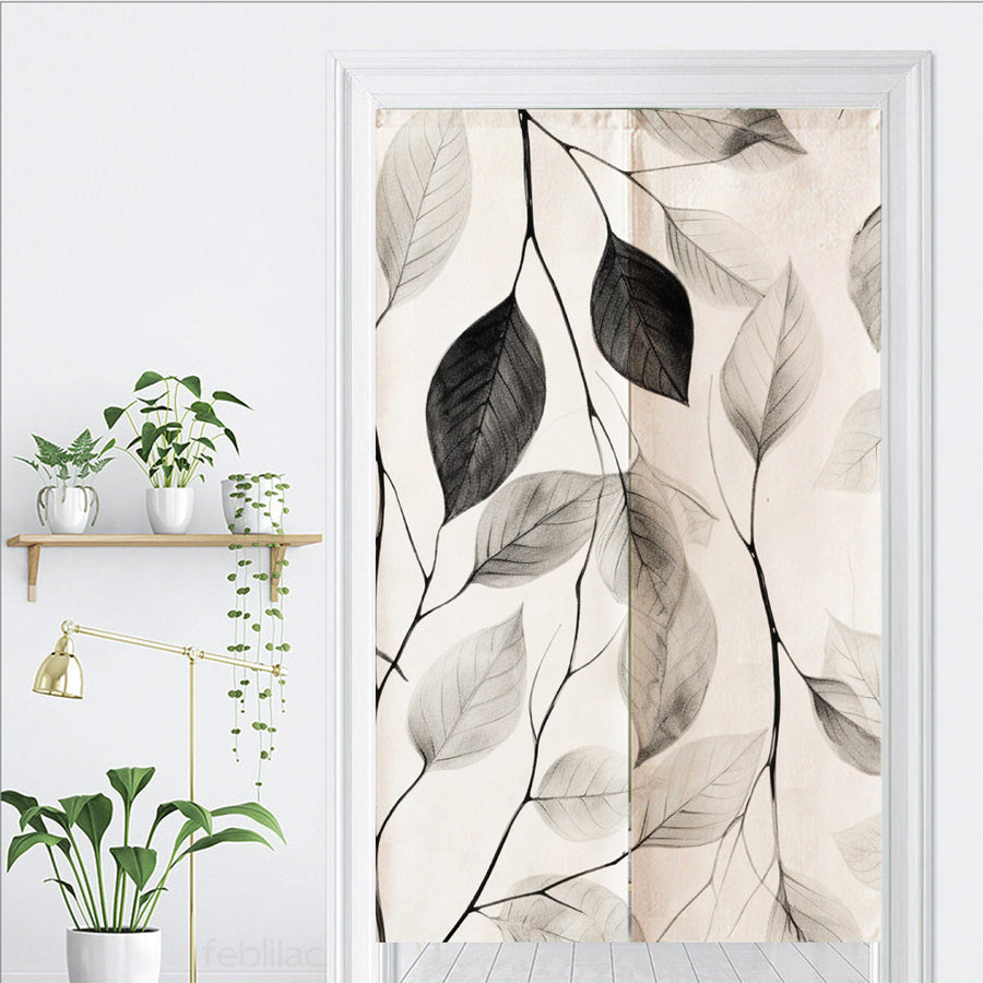 Feblilac Black and White Leaf Texture Door Curtain - view 2