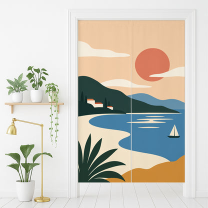 Feblilac Minimal Landscape door curtain in front of a washroom door