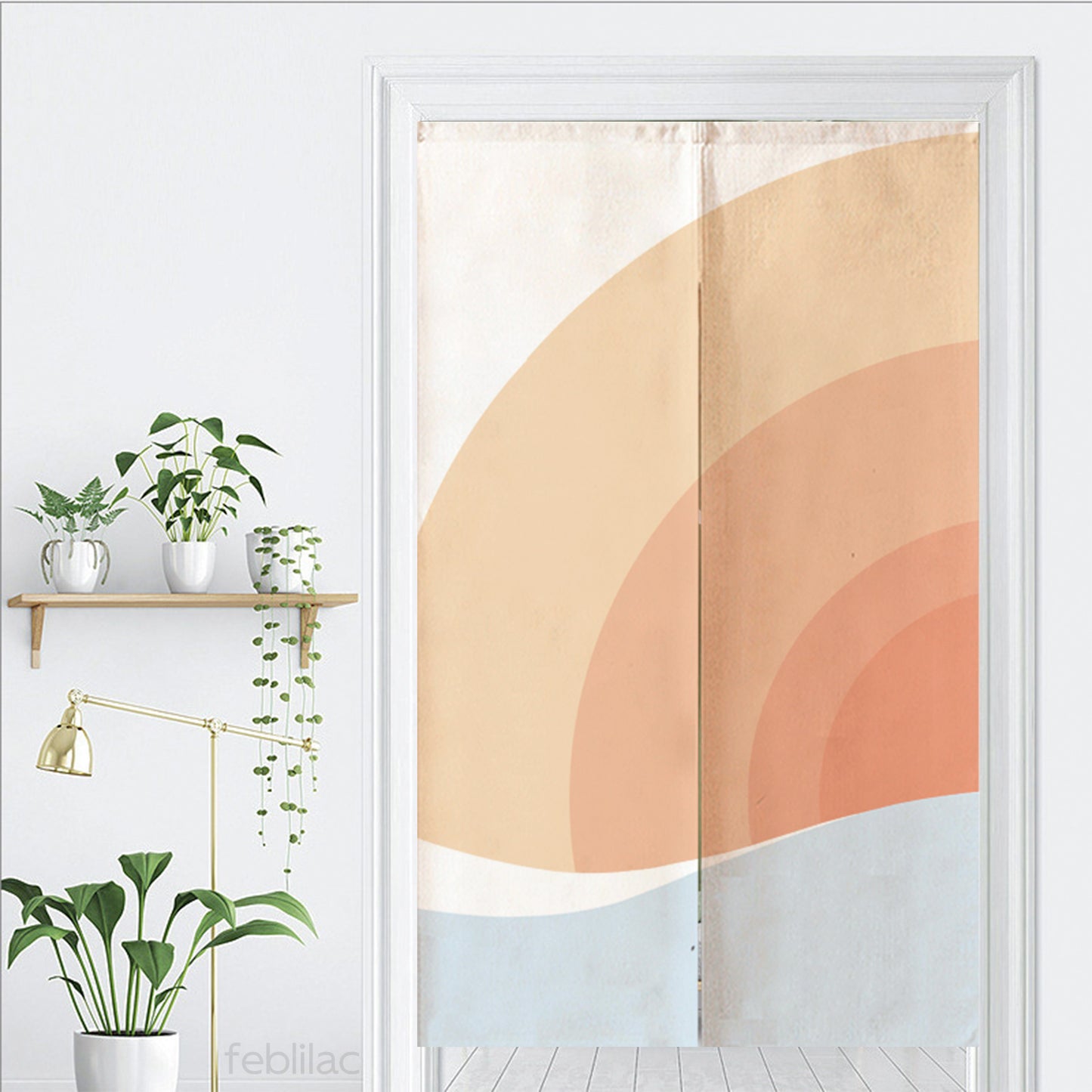 Feblilac Pink Gradient Sun Rising Door Curtain