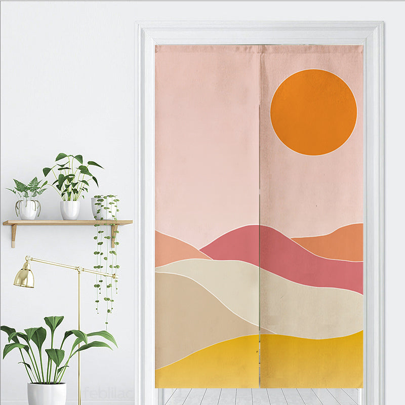 Feblilac Pink Mountain Sunrise Door Curtain