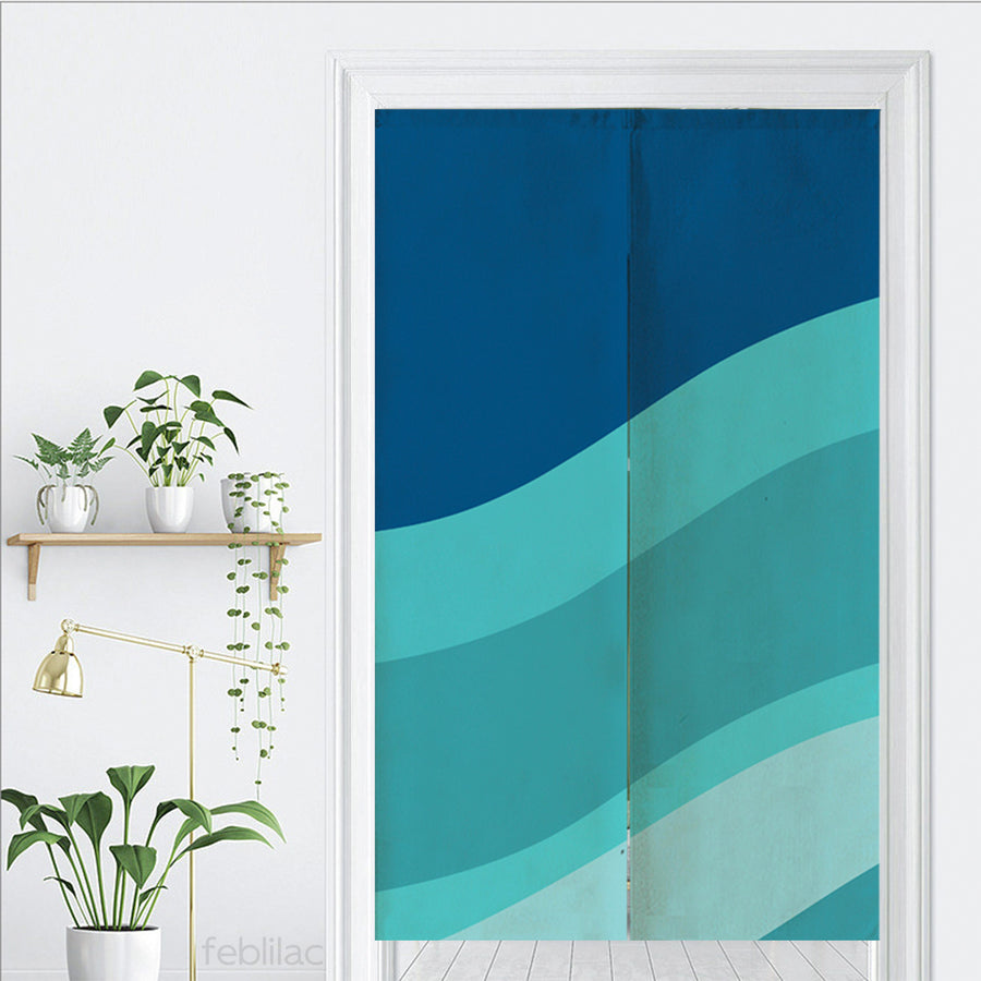 Feblilac Gradient Blue Flowing Waves Door Curtain - view 3