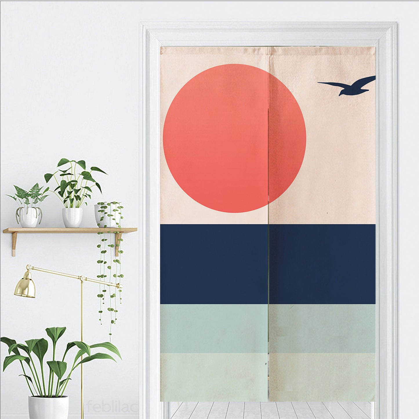 Feblilac Seagull Sunset Blue Tide Door Curtain