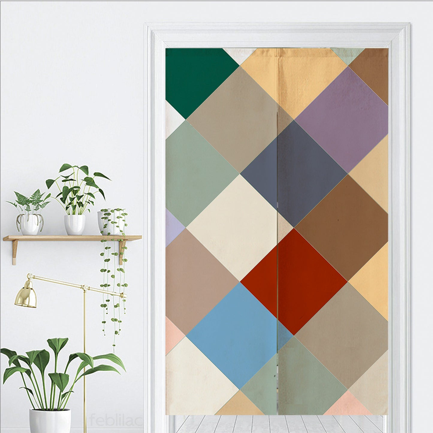 Feblilac Colorful Checkerboard Door Curtain