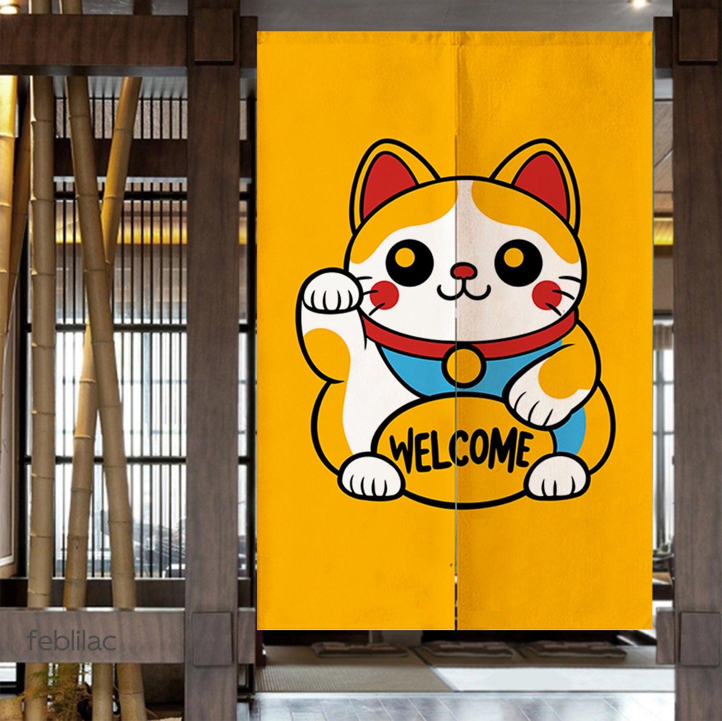 Feblilac Lucky Cat Welcome Door Curtain