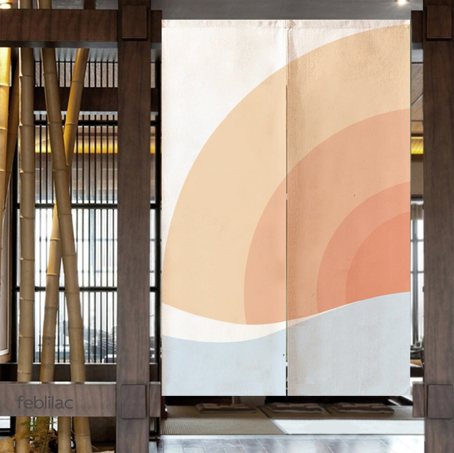 Feblilac Pink Gradient Sun Rising Door Curtain