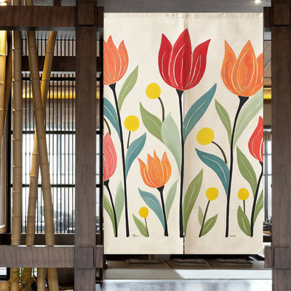 Feblilac Tulips Off-white Background Door Curtain