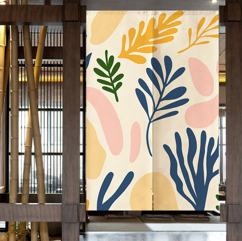 Feblilac Colorful Modern Leaf Color Blocks Door Curtain - view 3