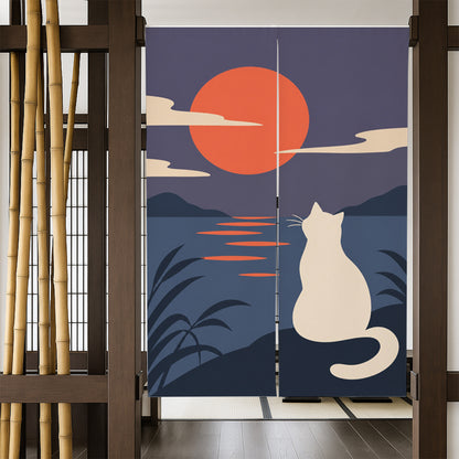 Feblilac Cat at Sunset door curtain in a bedroom by a wardrobe