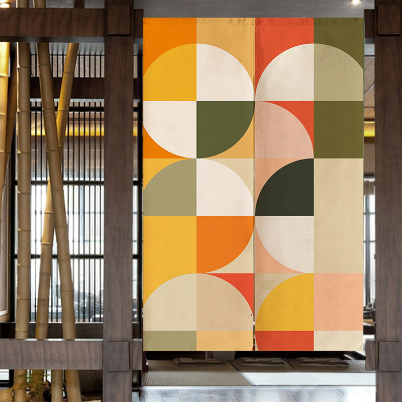 Feblilac Red Green Orange Circles Door Curtain - view 4