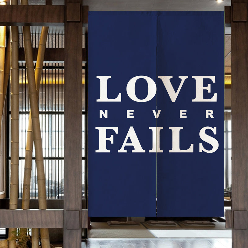 Feblilac Blue Background Love Never Falls Door Curtain