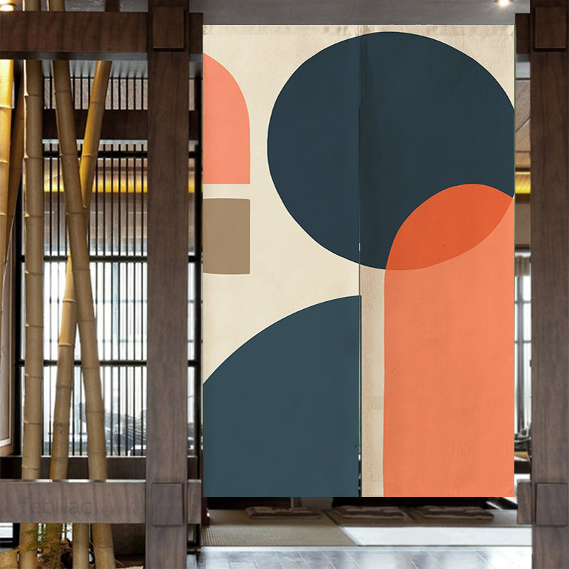 Feblilac Circular Semicircle Abstract Color Block Door Curtain - view 4