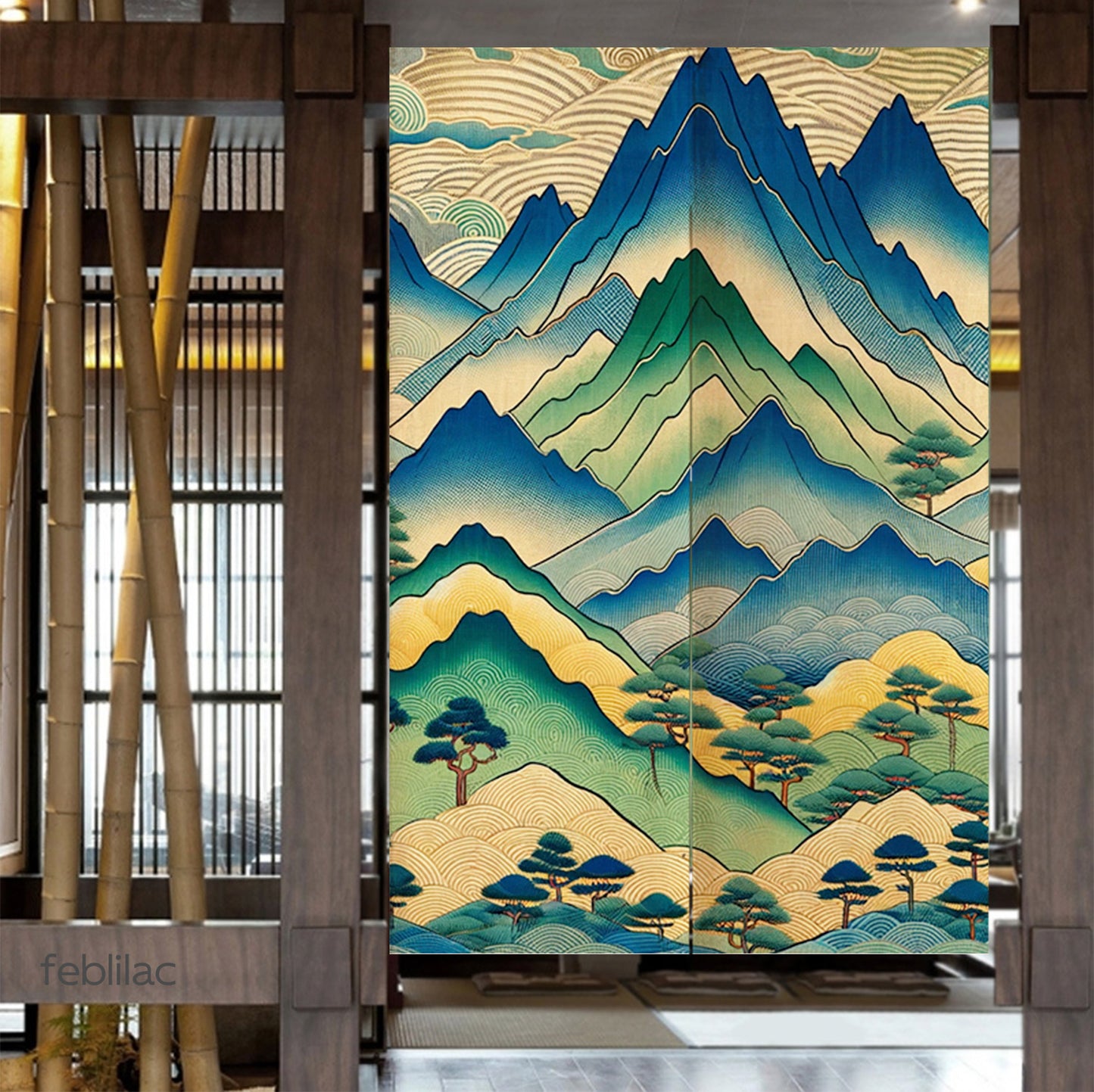 Feblilac Japanese Mountains Door Curtain