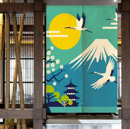 Feblilac Mount Fuji Crane Door Curtain