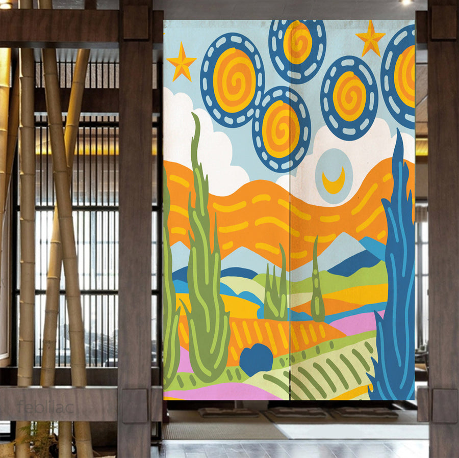 Feblilac Van Gogh Wheat Field Starry Sky Door Curtain - view 4