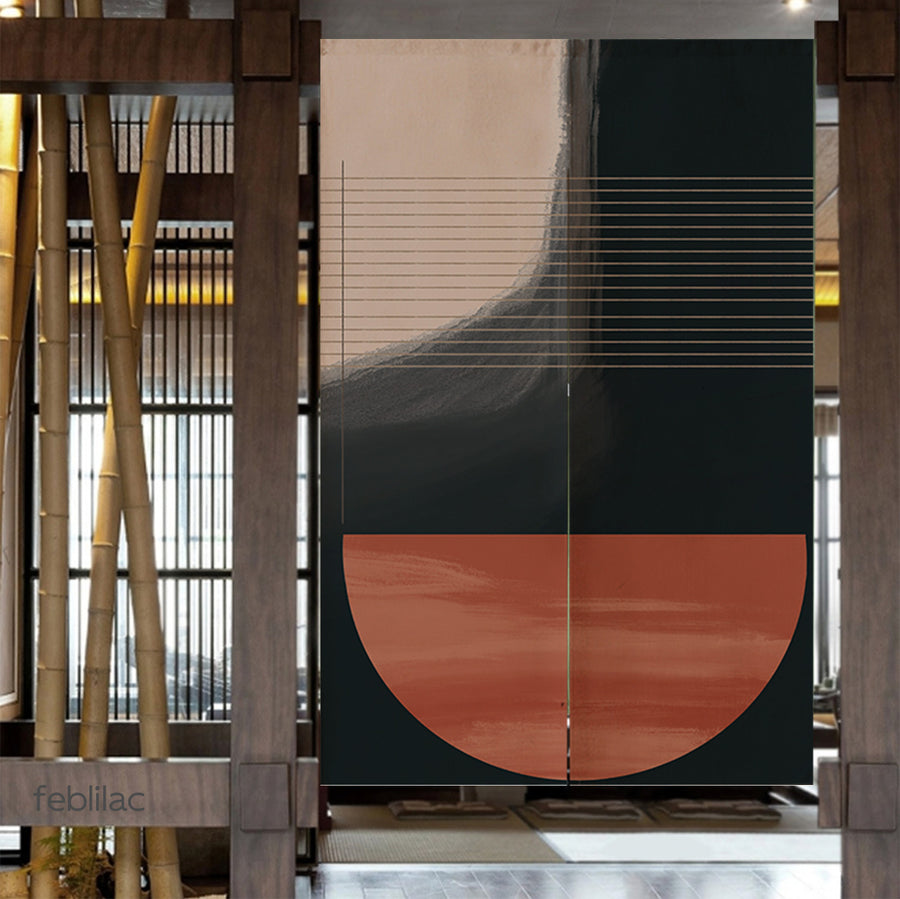 Feblilac Red and Black Modern Abstract Door Curtain - view 4