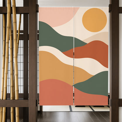 Feblilac Desert Curves door curtain in a bedroom by a wardrobe