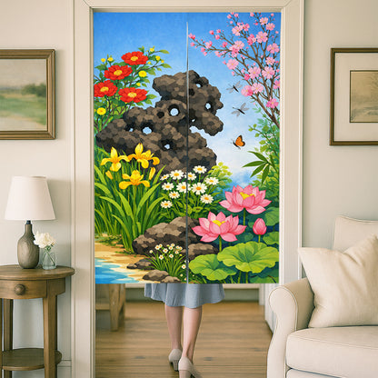 Feblilac Floral Garden Doorway Curtain, Japanese Style Noren Curtain
