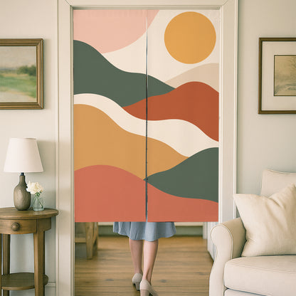 Feblilac Desert Curves door curtain at a wooden door frame